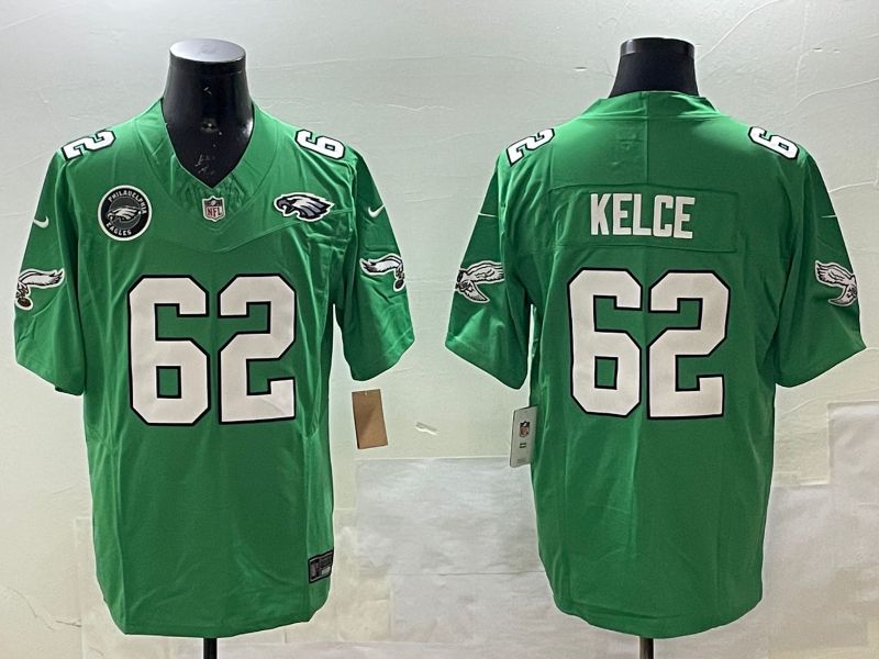 Men Philadelphia Eagles #62 Kelce Green three generations 2025 Nike Vapor Limited NFL Jersey style 25